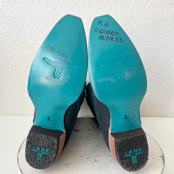 Lane EMMA JANE Womens Cowboy Boots 7.5 Navy Suede Western Cowgirl Mid Calf Tall - Picture 9 of 12